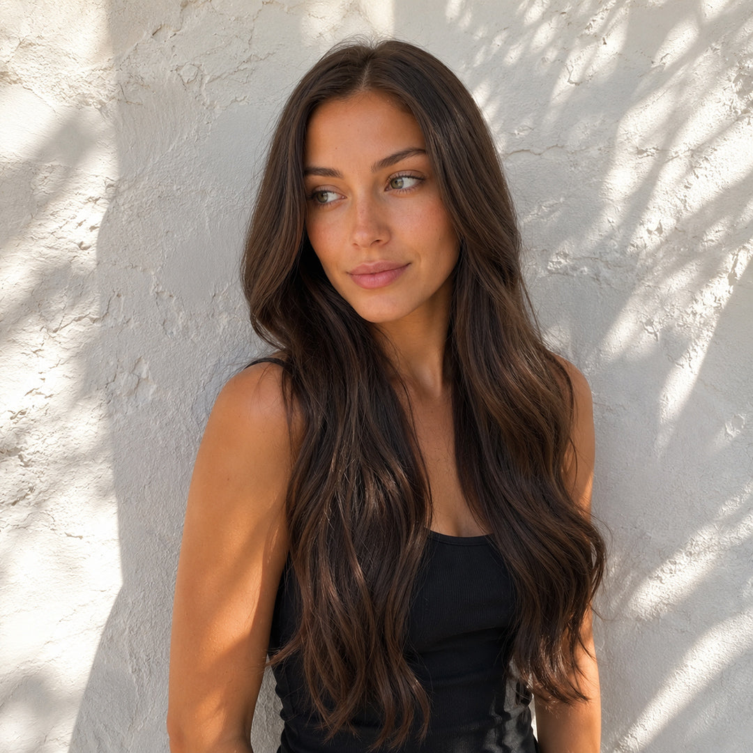 Daphne 13x6 lace front wig with pre-cut lace, Dark Brown Soft Waves