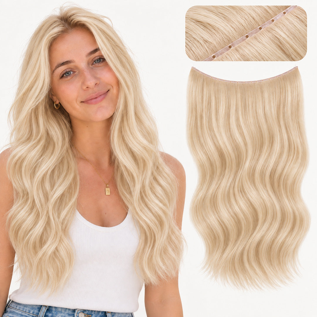 UNILOVELY Double Injection Butterfly Weft in Dark Blonde #16, with model styling and weft construction detail.