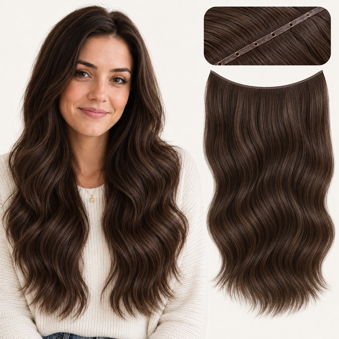 UNILOVELY Double Injection Butterfly Weft in Dark Brown #2, with model styling and weft construction detail.