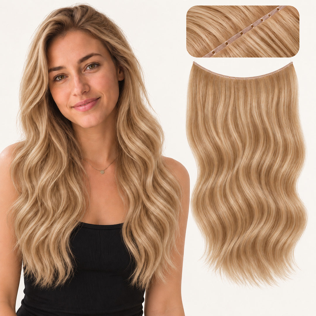 UNILOVELY Double Injection Butterfly Weft in Golden Blonde #27, with model styling and weft construction detail.