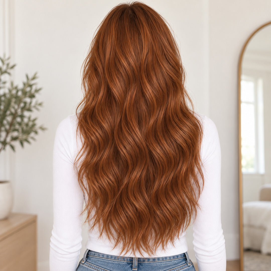 Back view of Light Auburn #30 hair, showing the length and fullness of loose waves.