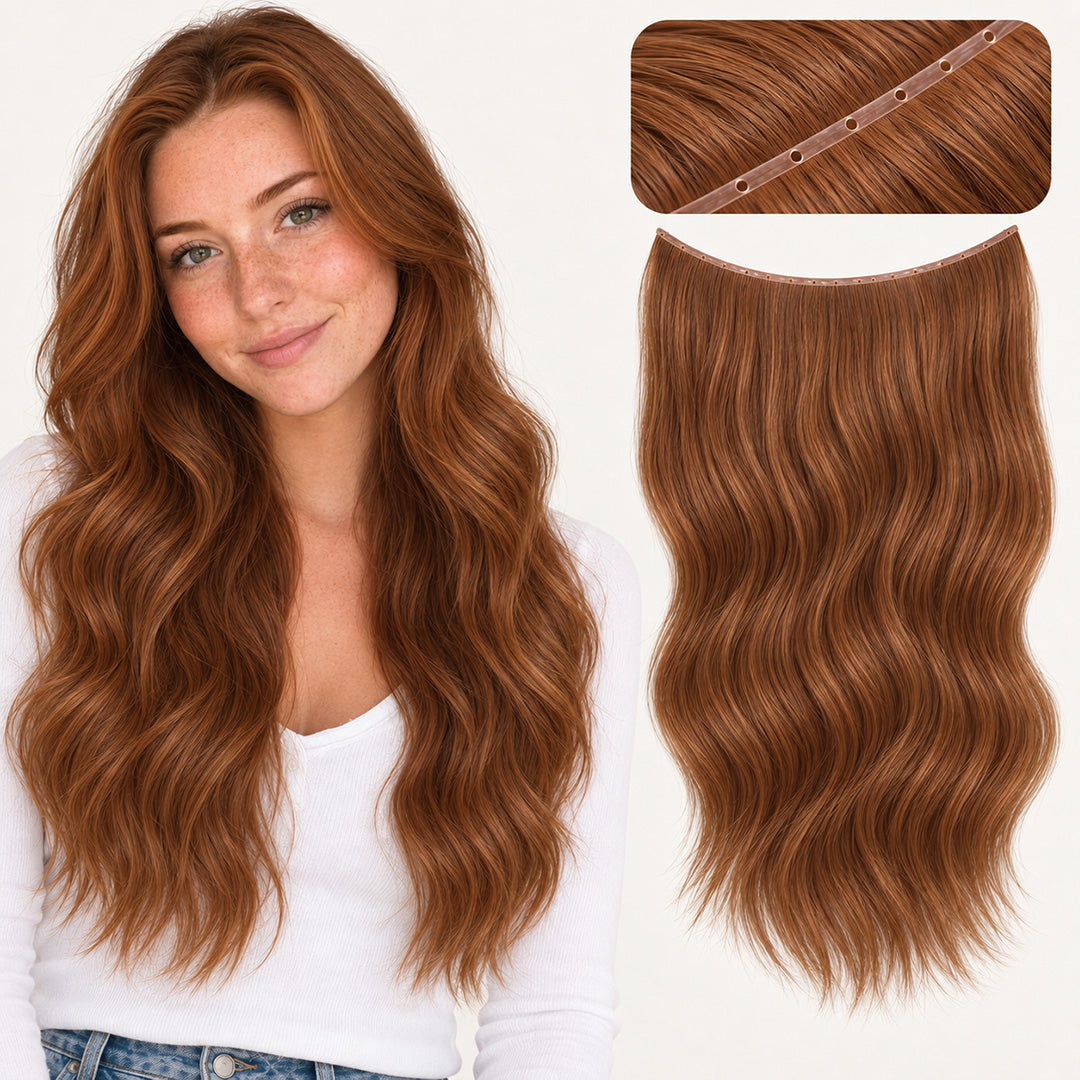 UNILOVELY Double Injection Butterfly Weft in Light Auburn #30, with model styling and weft construction detail.