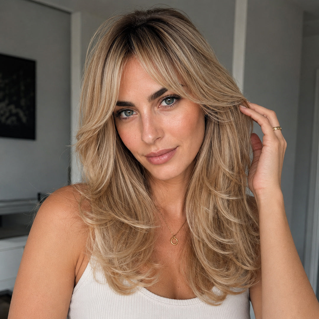 Elodie synthetic wig, Rooted Beige Blonde Layers, UNILOVELY