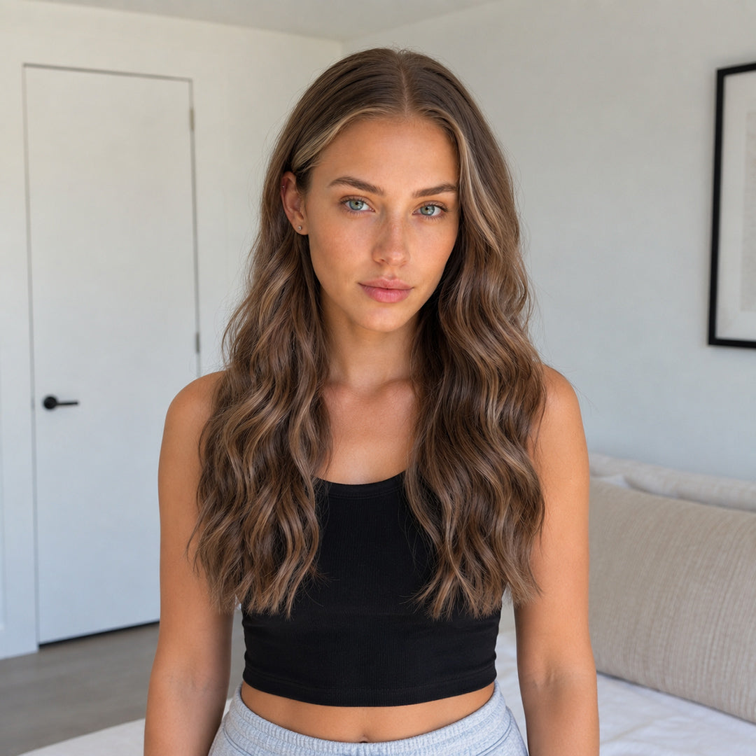 UNILOVELY Emma pre-cut synthetic lace front wig, Mocha Brown Loose Wave