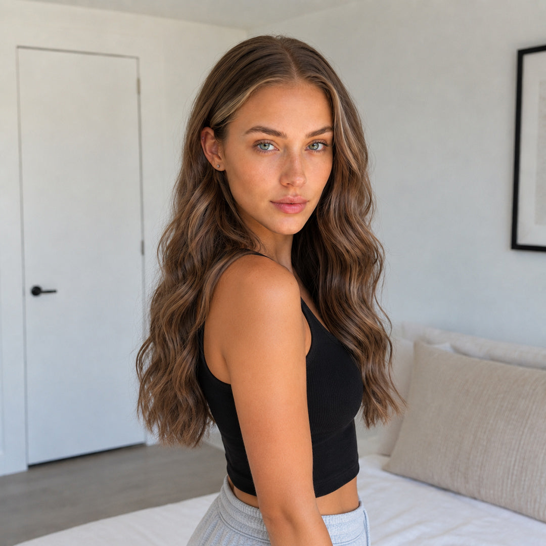 Emma 13x6 lace front wig with pre-cut lace, Mocha Brown Loose Wave
