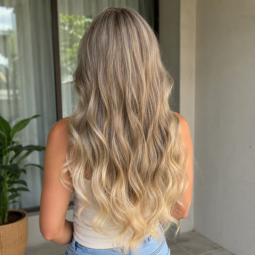 UNILOVELY Fiona ready-to-wear synthetic wig, Ash Blonde Bangs Soft Wave