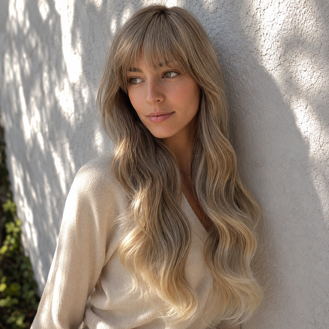 Fiona synthetic wig, Ash Blonde Bangs Soft Wave