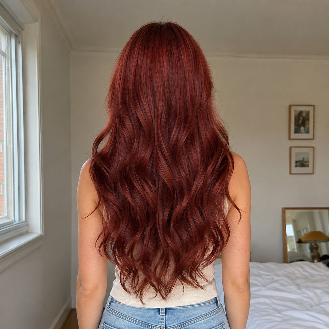 Ginger synthetic wig, Copper Red Bangs Soft Wave