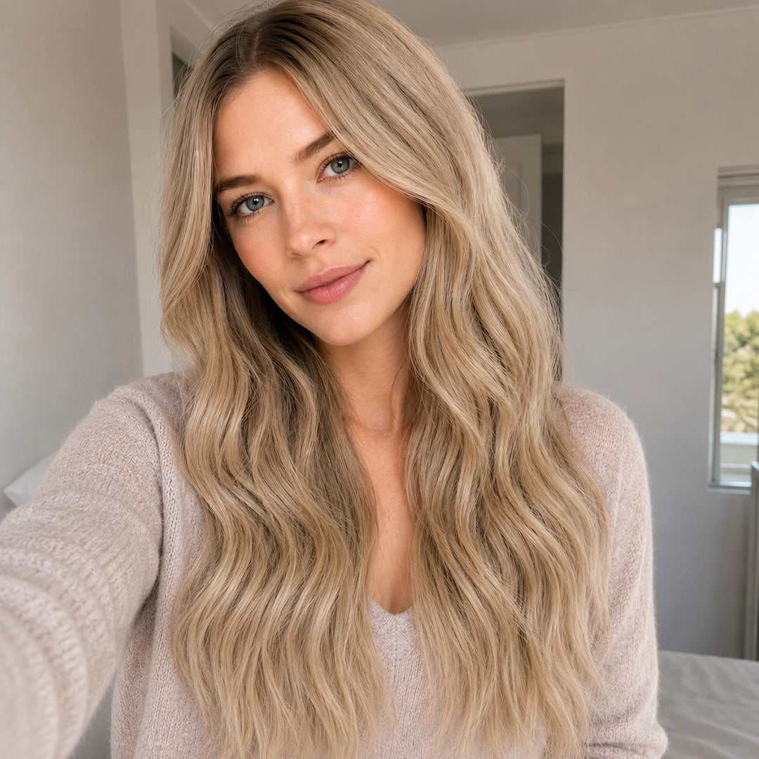 Ash Blonde #18 Remy human hair Halo Extensions for natural-looking volume and length