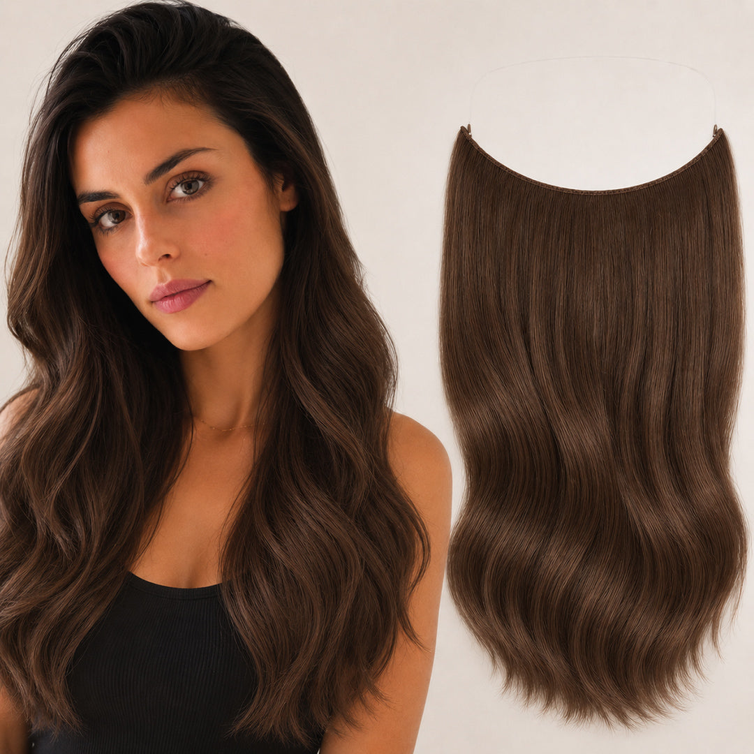 Chestnut Brown #6 Invisible Halo Extensions made with 100% Remy human hair