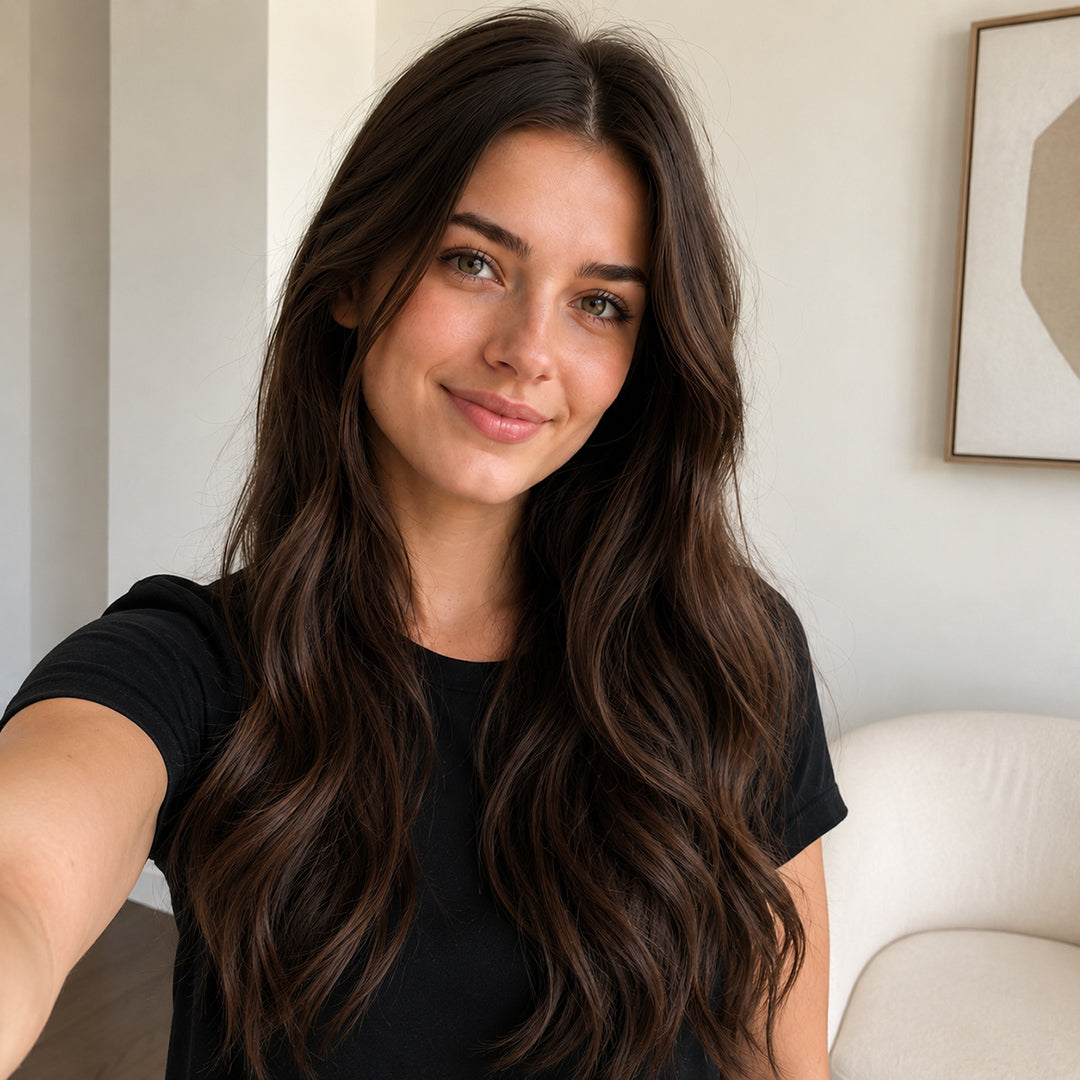 Chocolate Brown #4 Remy human hair Halo Extensions for natural-looking volume and length