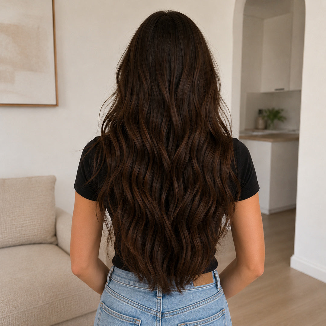 Chocolate Brown #4 Halo hair extensions with soft, smooth Remy human hair