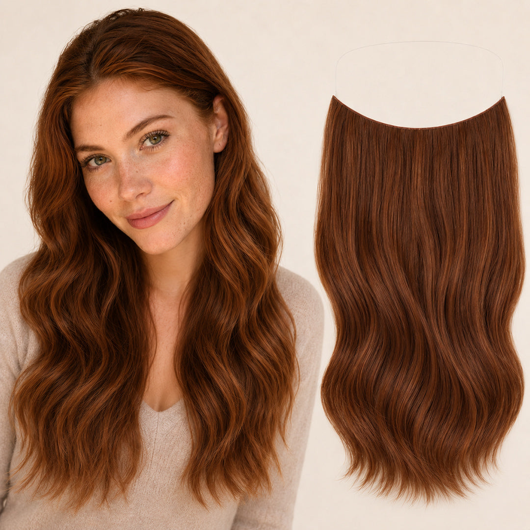 Dark Auburn #33 Invisible Halo Extensions made with 100% Remy human hair