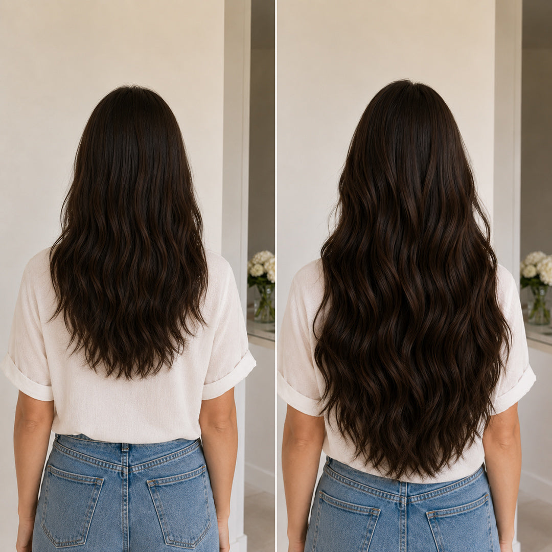 Dark Brown #2 Halo hair extensions with soft, smooth Remy human hair