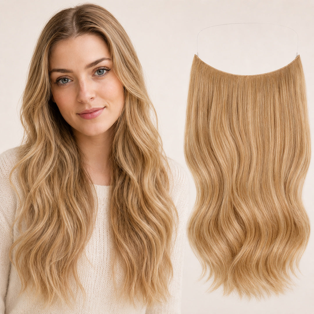 Golden Blonde #27 Invisible Halo Extensions made with 100% Remy human hair