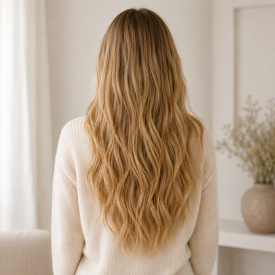 UNILOVELY Invisible Halo Extensions in Golden Blonde #27, 100% Remy human hair
