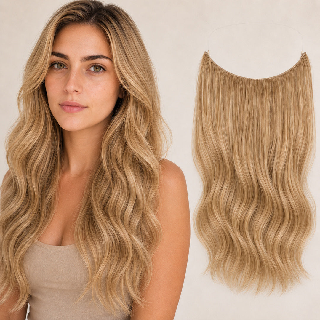 Honey Blonde #24 Invisible Halo Extensions made with 100% Remy human hair