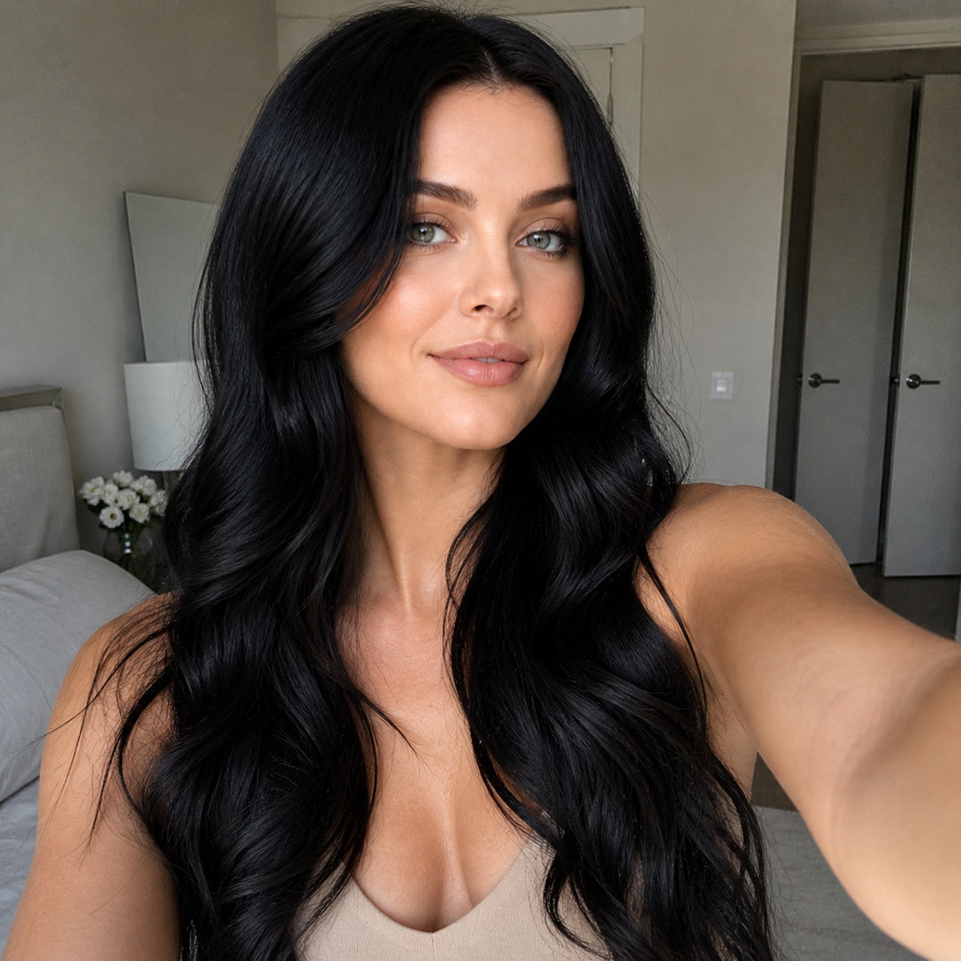Jet Black #1 Remy human hair Halo Extensions for natural-looking volume and length