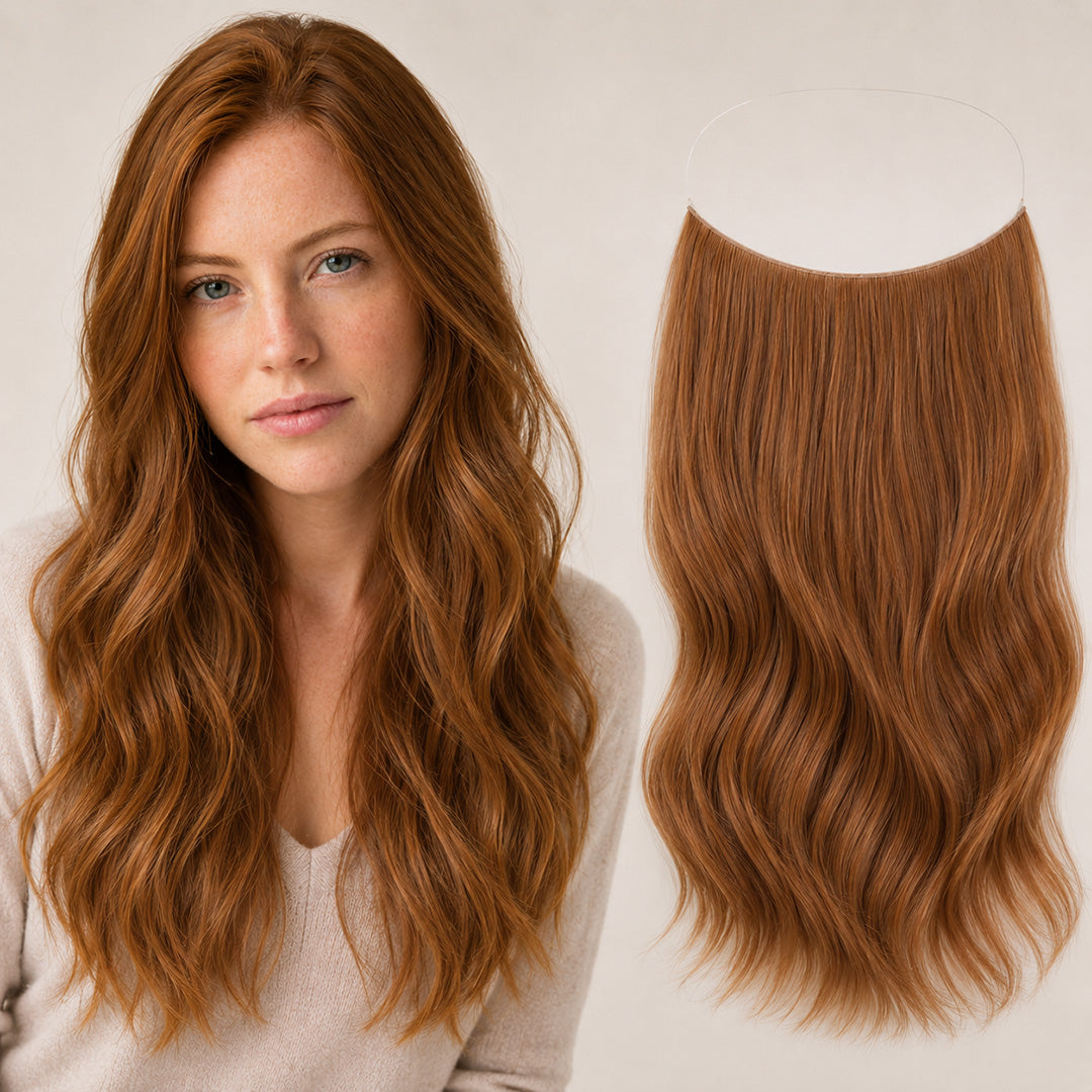 Light Auburn #30 Invisible Halo Extensions made with 100% Remy human hair