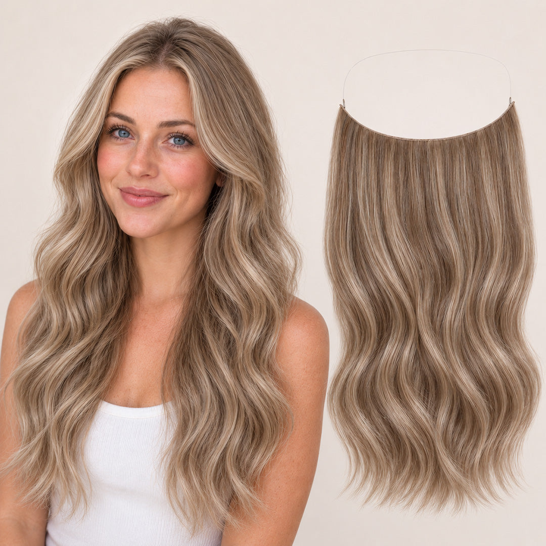 Mushroom Brown Blend Invisible Halo Extensions made with 100% Remy human hair