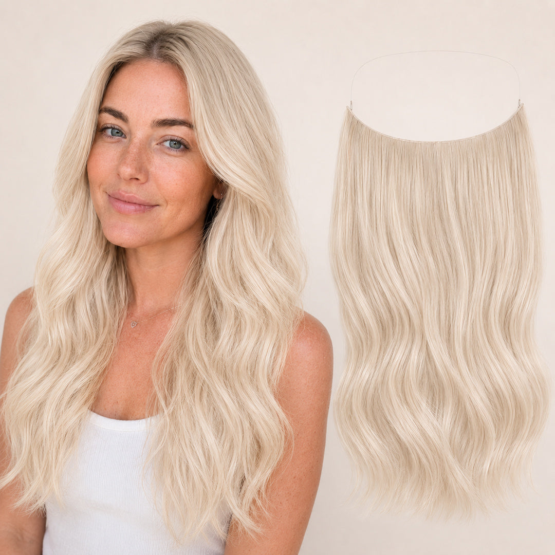 Platinum Blonde #60 Invisible Halo Extensions made with 100% Remy human hair