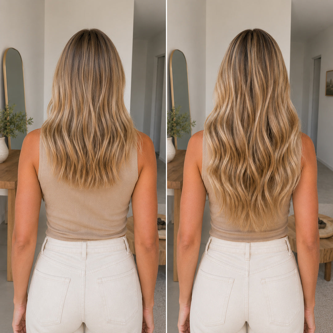 UNILOVELY Invisible Halo Extensions in Ash Brown Blonde Highlights #8/613, 100% Remy human hair