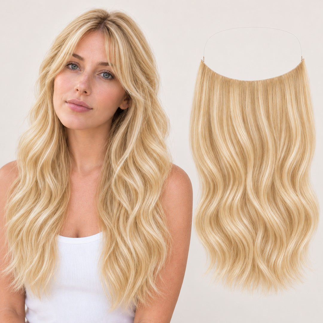 Sandy Blonde Blend Invisible Halo Extensions made with 100% Remy human hair