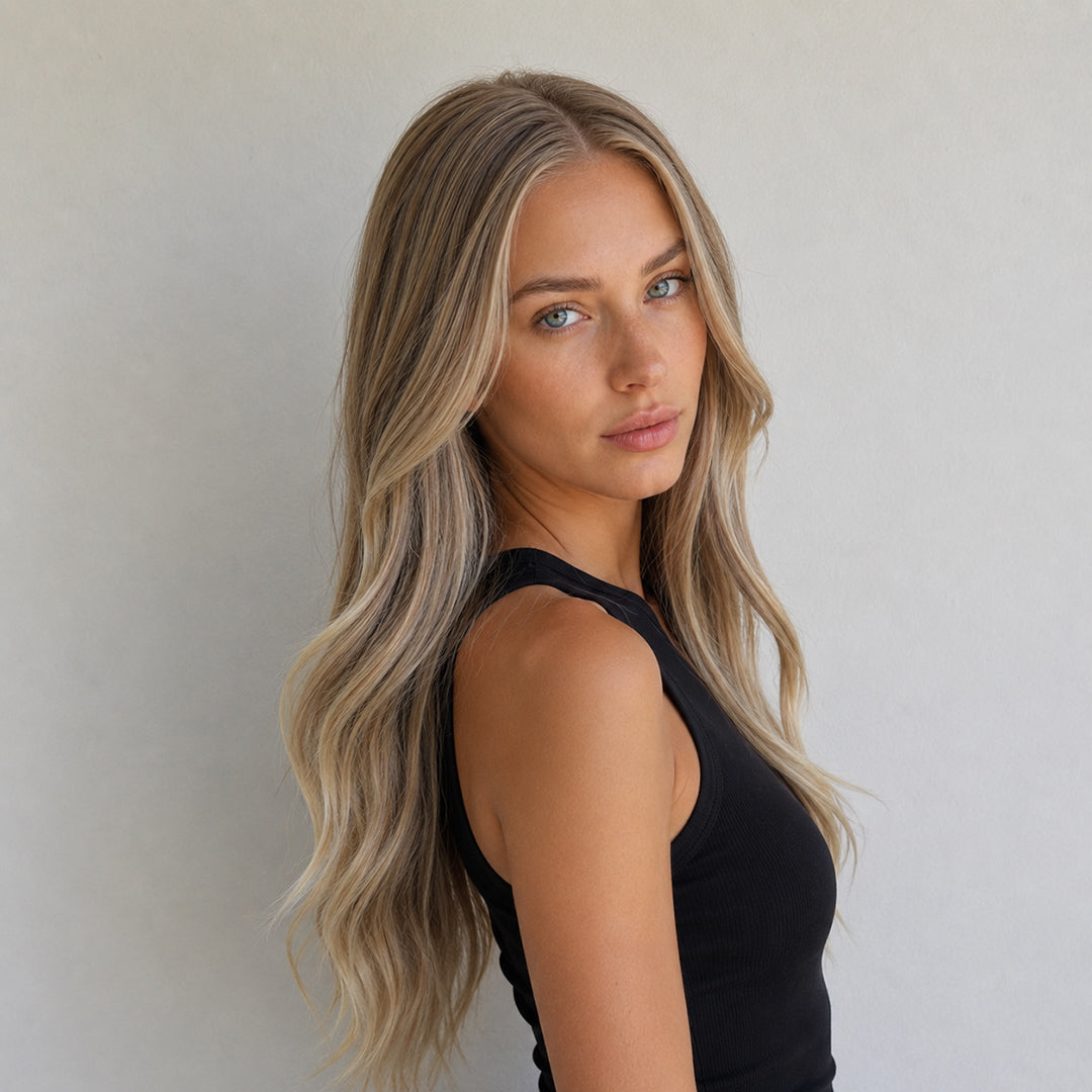 Isla pre-cut 13x6 synthetic lace front wig, Rooted Ash Blonde Waves, UNILOVELY