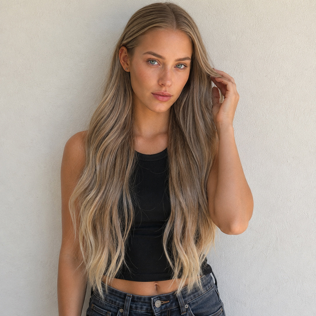 Alternate view of Isla 13x6 synthetic lace front wig, Rooted Ash Blonde Waves