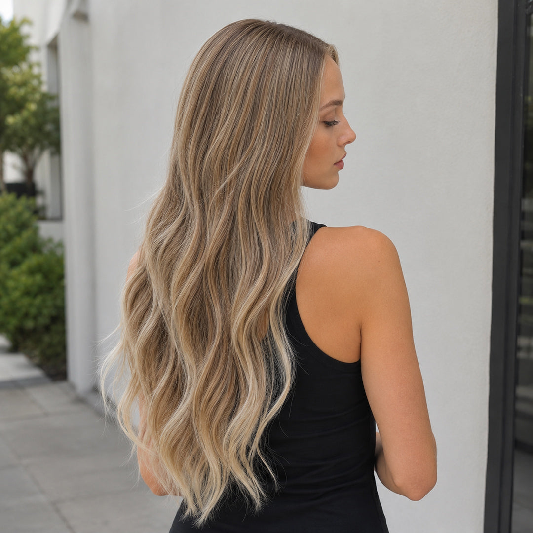 UNILOVELY Isla pre-cut synthetic lace front wig, Rooted Ash Blonde Waves