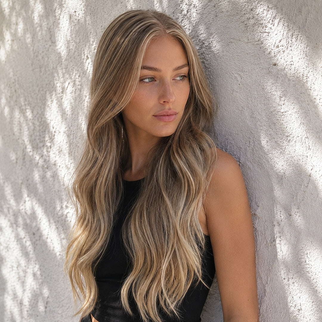 Isla 13x6 lace front wig with pre-cut lace, Rooted Ash Blonde Waves
