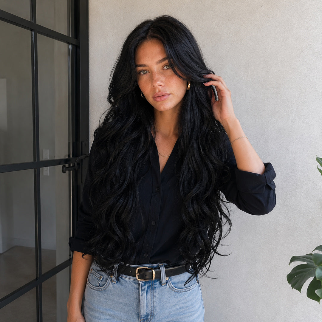 Alternate view of Ivy 13x6 synthetic lace front wig, Jet Black Long Wave