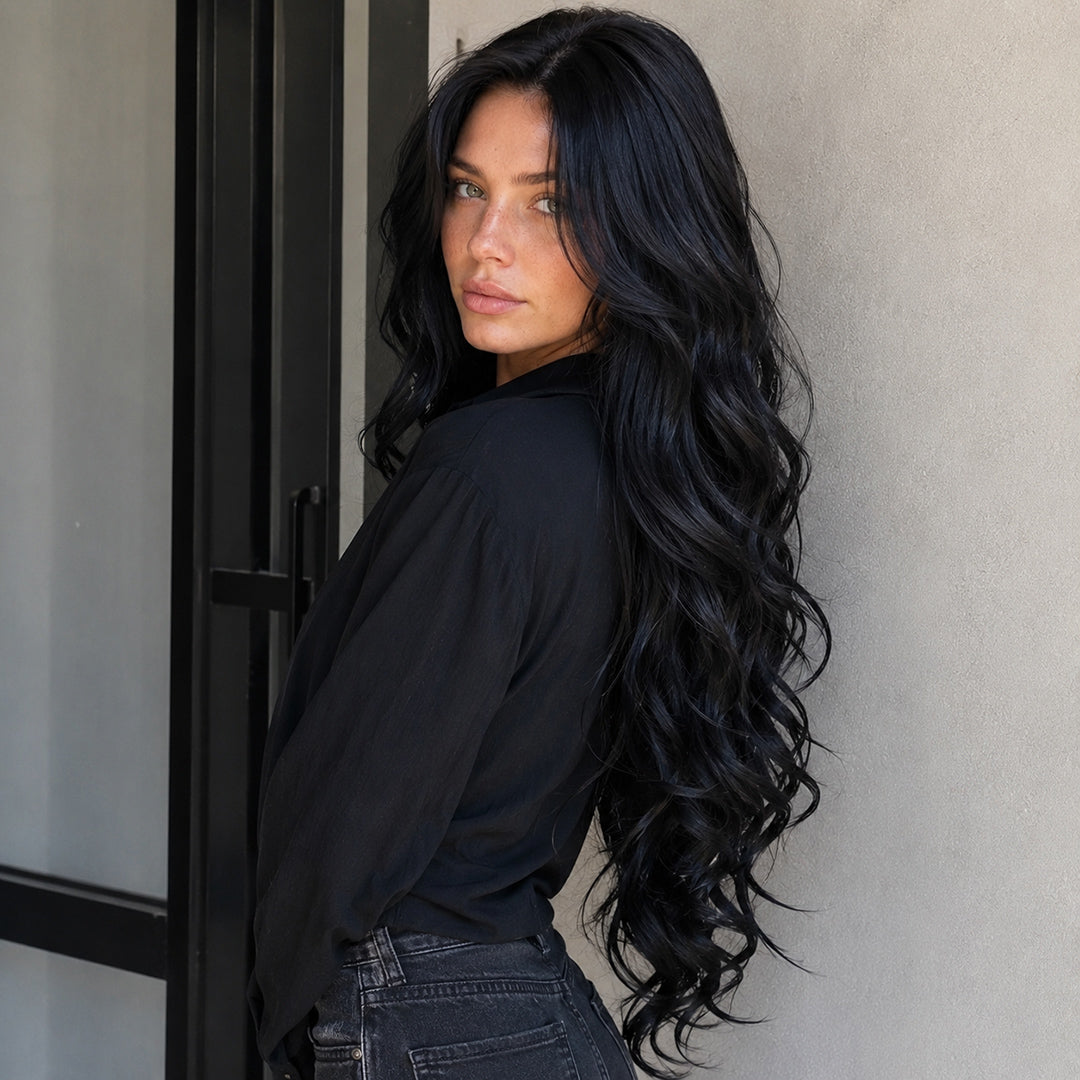 UNILOVELY Ivy pre-cut synthetic lace front wig, Jet Black Long Wave