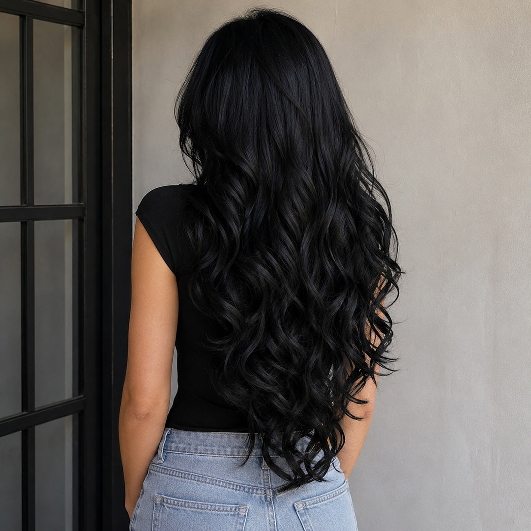 Ivy 13x6 lace front wig with pre-cut lace, Jet Black Long Wave