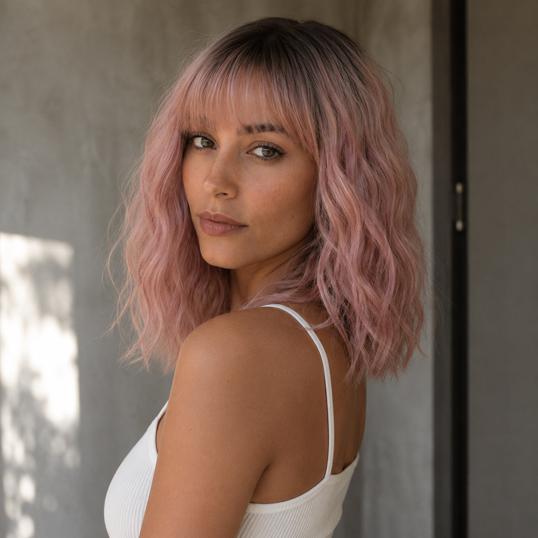 Lola synthetic wig, Pink Bangs Short Wave, UNILOVELY