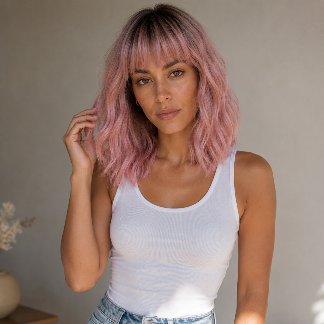 Alternate product view of Lola synthetic wig, Pink Bangs Short Wave