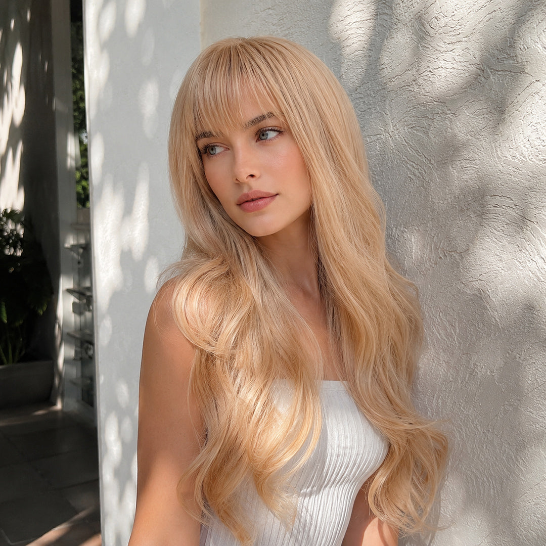 Lucy synthetic wig, Light Blonde Bangs Loose Wave, UNILOVELY