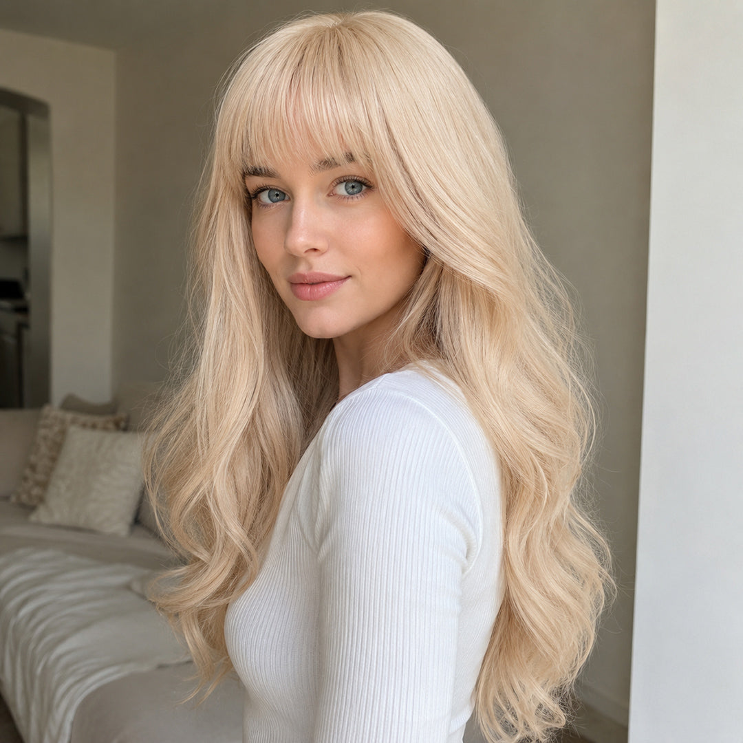 Alternate product view of Lucy synthetic wig, Light Blonde Bangs Loose Wave