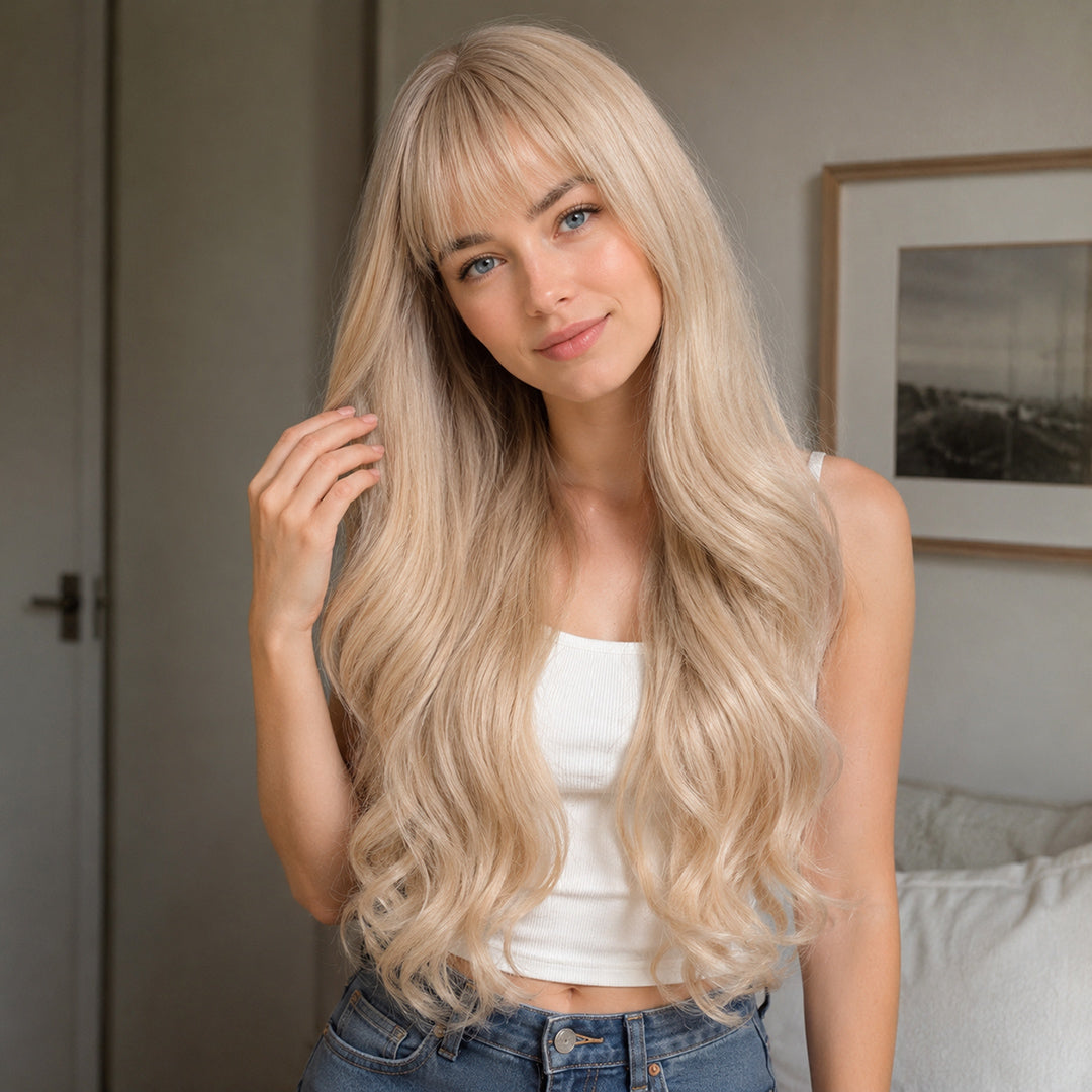 UNILOVELY Lucy ready-to-wear synthetic wig, Light Blonde Bangs Loose Wave