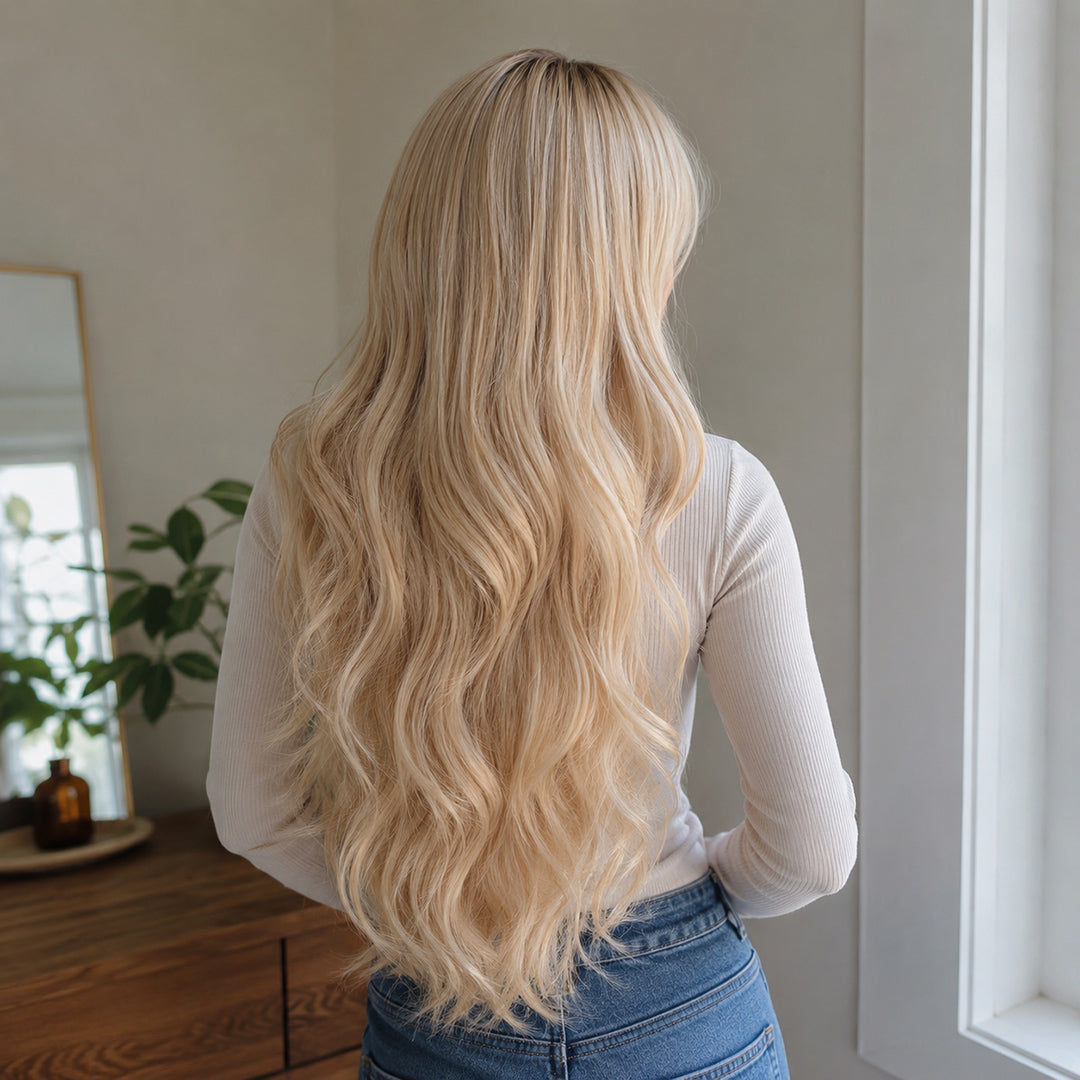 Lucy synthetic wig, Light Blonde Bangs Loose Wave