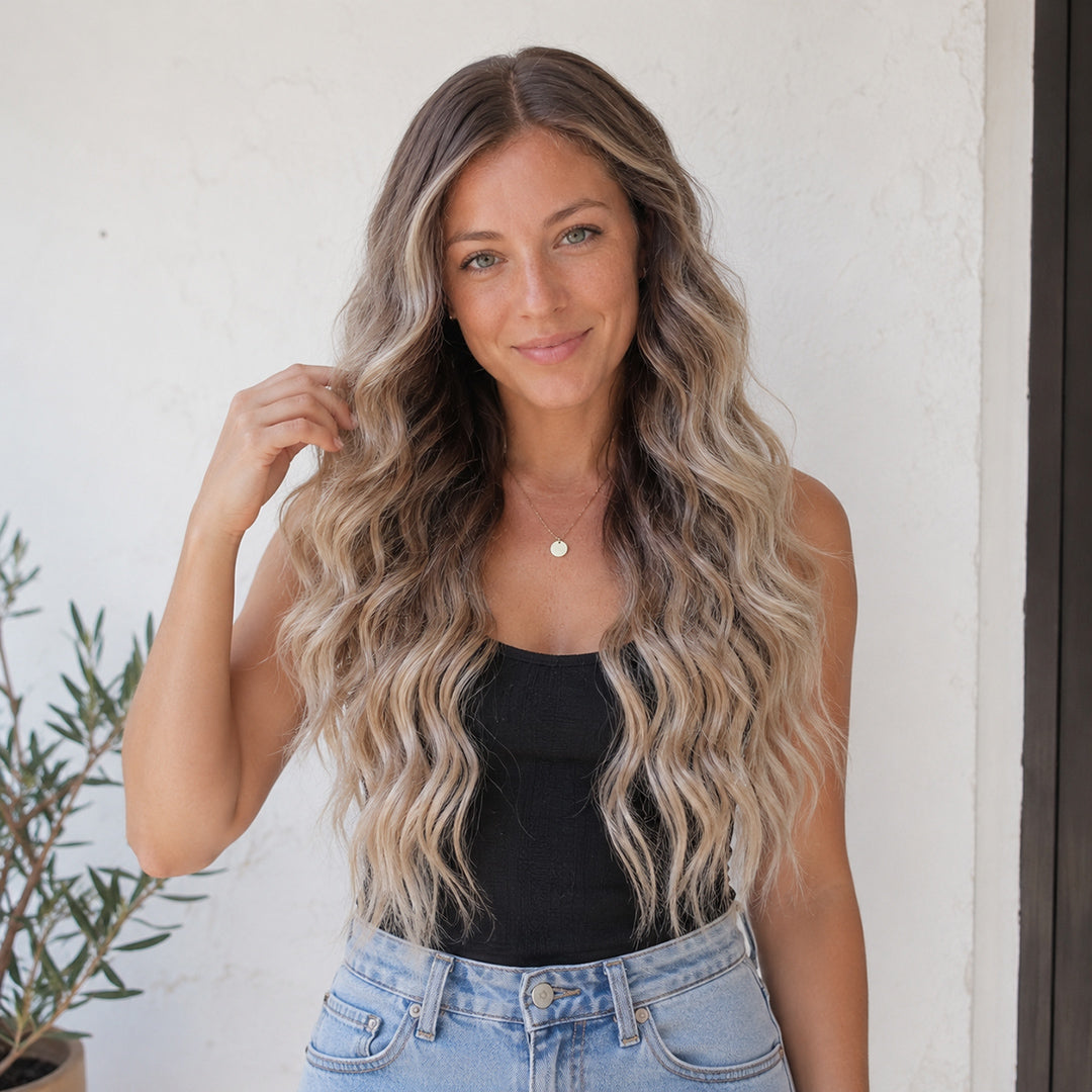 Luna pre-cut 13x6 synthetic lace front wig, Ash Blonde Balayage Beach Wave, UNILOVELY