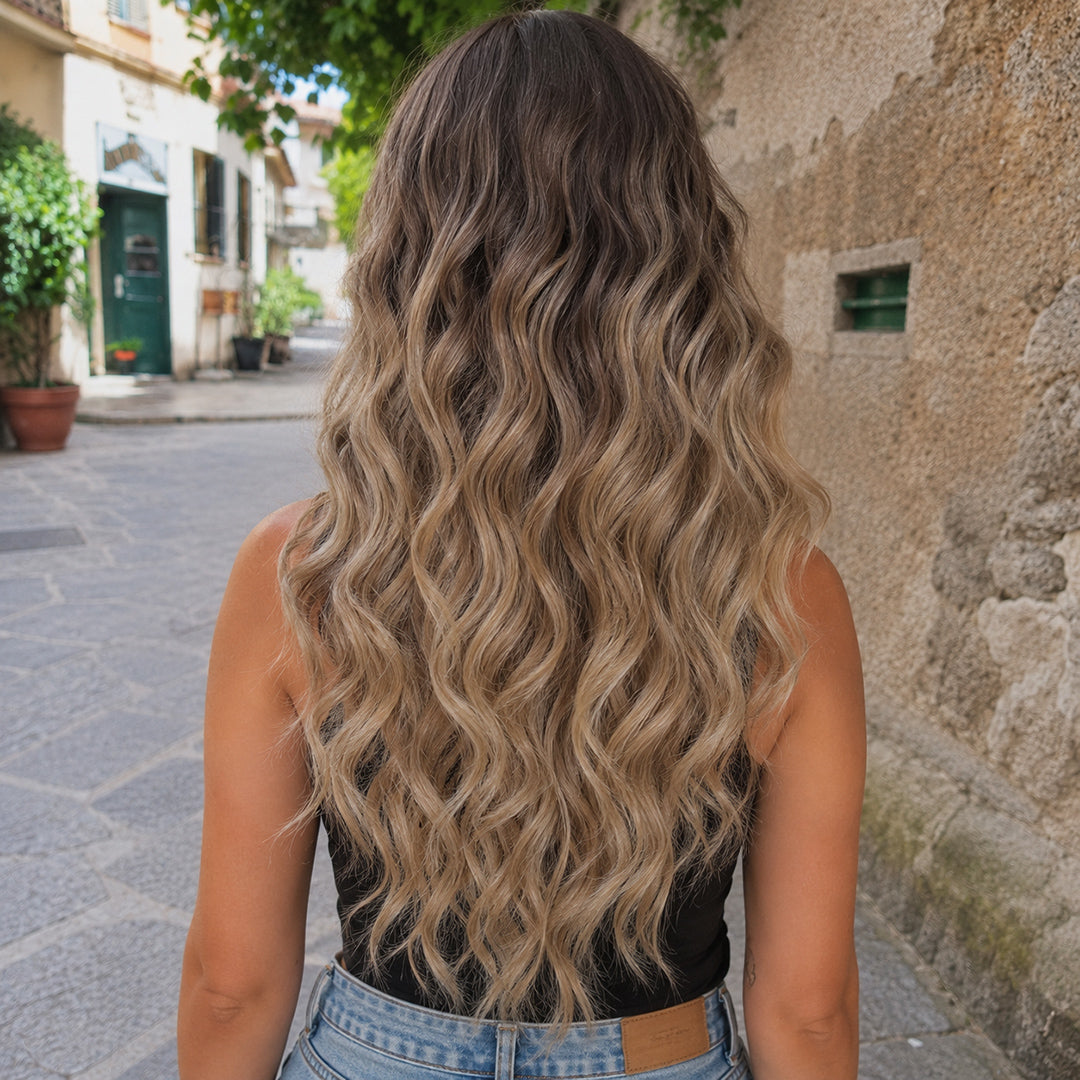 UNILOVELY Luna pre-cut synthetic lace front wig, Ash Blonde Balayage Beach Wave