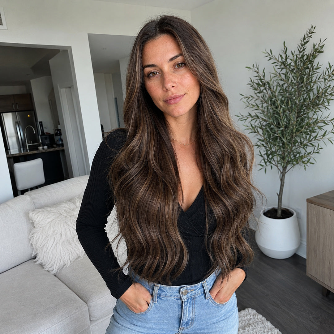 Mila pre-cut 13x6 synthetic lace front wig, Dark Brown Balayage Loose Wave, UNILOVELY