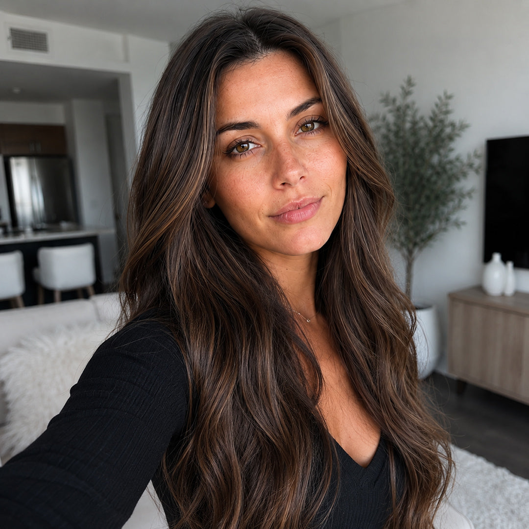 Mila 13x6 lace front wig with pre-cut lace, Dark Brown Balayage Loose Wave