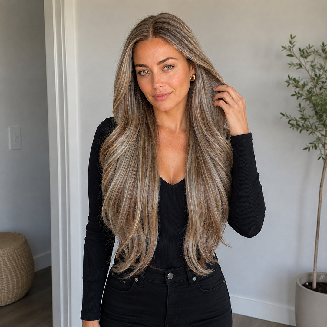 Olivia pre-cut 13x6 synthetic lace front wig, Ash Blonde Highlight Straight, UNILOVELY