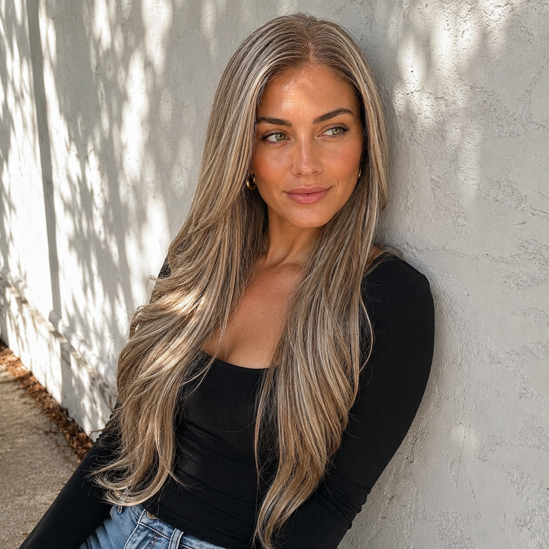 Alternate view of Olivia 13x6 synthetic lace front wig, Ash Blonde Highlight Straight