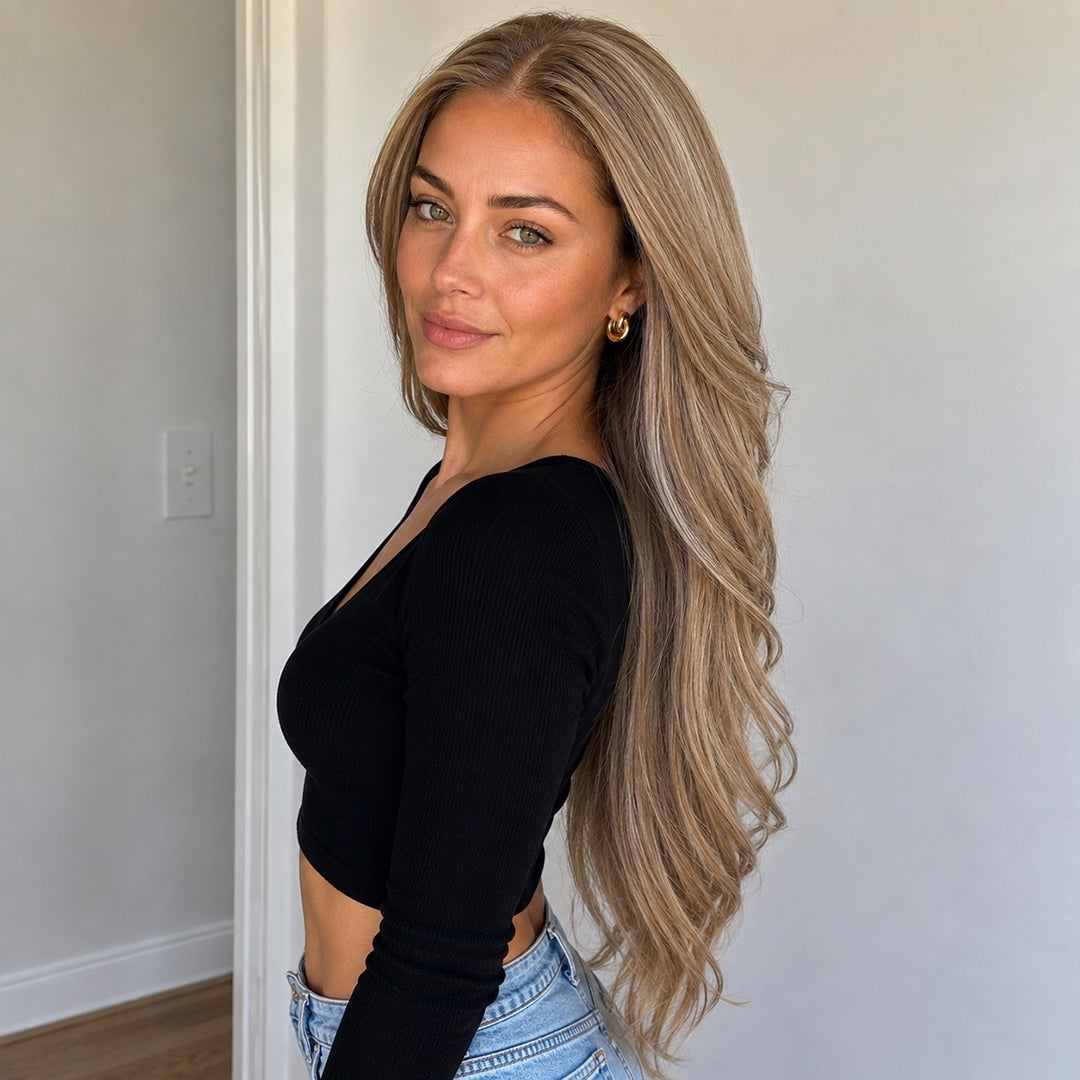 UNILOVELY Olivia pre-cut synthetic lace front wig, Ash Blonde Highlight Straight