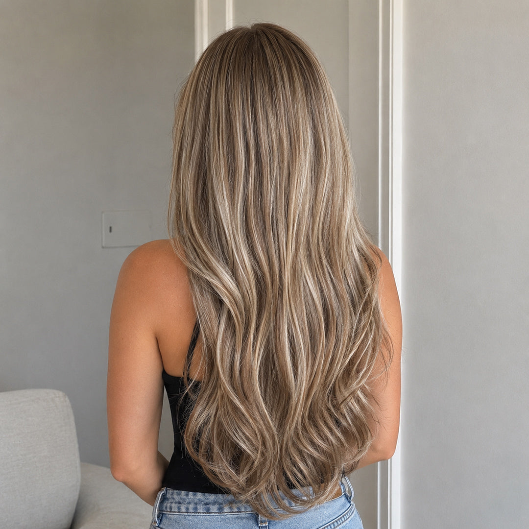 Olivia 13x6 lace front wig with pre-cut lace, Ash Blonde Highlight Straight
