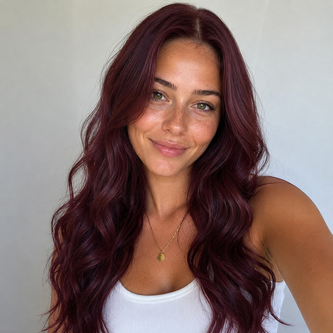 Ruby 13x6 lace front wig with pre-cut lace, Burgundy Body Wave