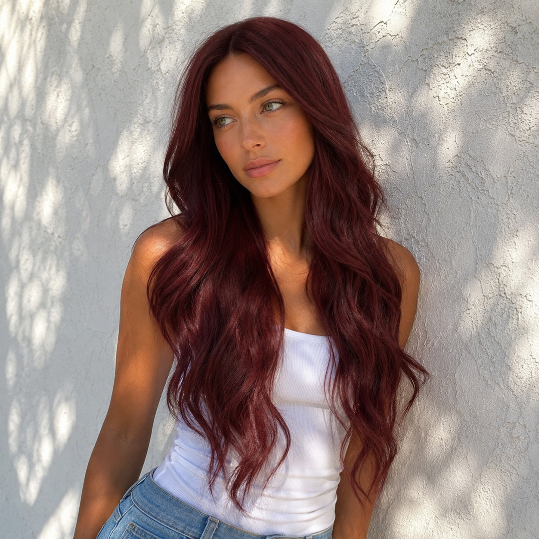 Alternate view of Scarlett 13x6 synthetic lace front wig, Wine Red Loose Wave